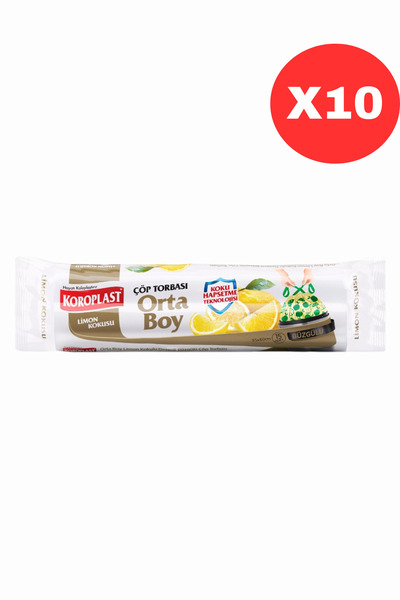 Koroplast Ekstra Güçlü Koku Hapseden Limon Kokulu, Büzgülü Orta Boy Çöp Torba...