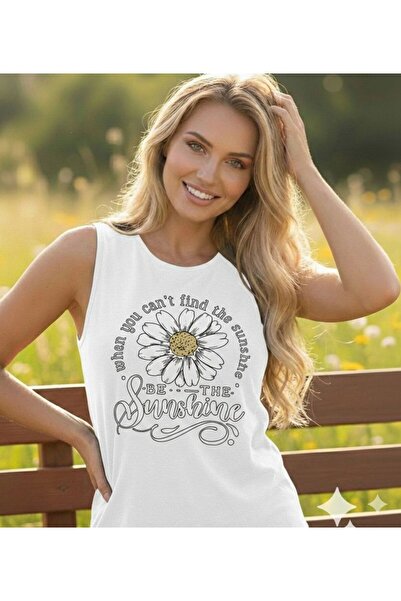 FAVORİST تي شيرت نسائي مطبوع عليه BE THE SUNSHINE بدون أكتاف