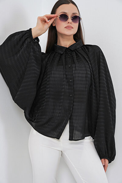 Merterium Дамска прекалено голяма риза с крила 1361 - Черна