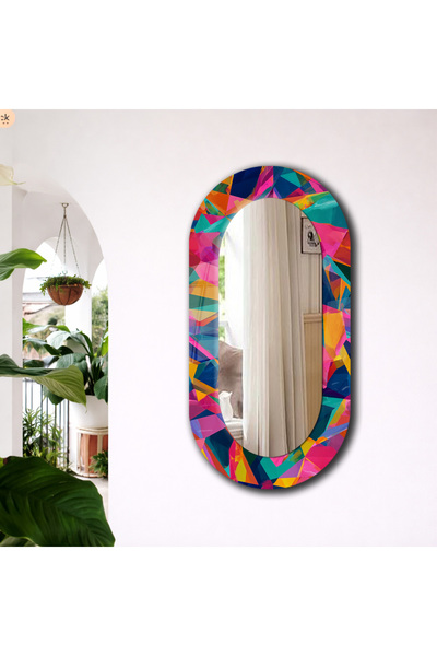 Meteor Medya Geometrik Çok Renkli Oval Duvar Aynası – Modern Tasarım Banyo ve...