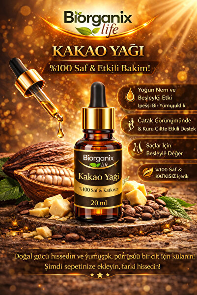 BİORGANİX Life Kakao Yağı 20 ML – %100 Saf & Yoğun Nem Etkisi