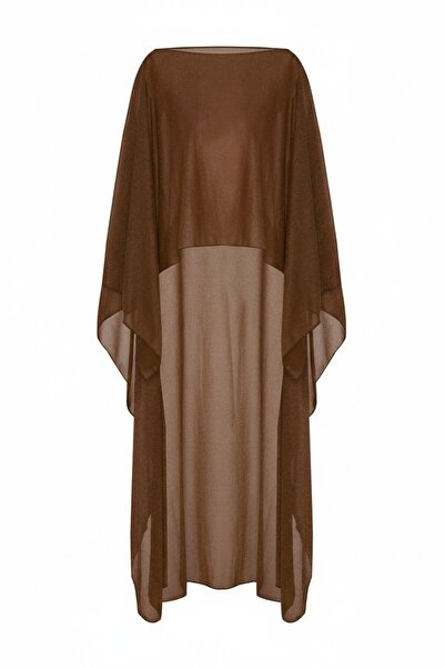 AQUELLA Καφέ Καφτάνι από Κρεπ με Γκλίτερ