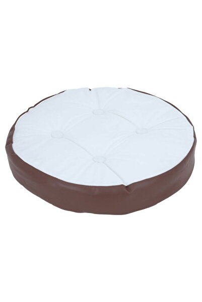 Generic Al Saif Gallery fabric pillow, 40 x 40 x 7 cm, brown leather edges, r...