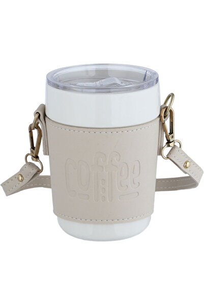 Generic كوب ترمس من البورسلين من معرض السيف، سعة 420 مل - أبيض بيج