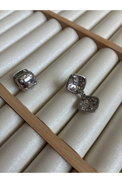 ARİ TAKI Square stone steel earrings