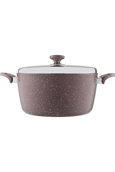 Generic قدر طهي من الجرانيت من سافلون، سعة 9.25 لتر، قطر 30 سم، غطاء - بيج داكن