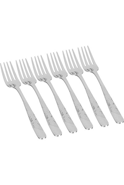 Generic Al Saif Gallery steel dessert forks set, 6 pieces, 14.5 x 2 cm, engra...