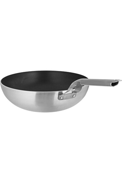 Generic مقلاة ووك من الفولاذ من هاكشيفر، بمقبض فولاذي، 30 سم - فضي