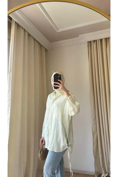 Açık Yeşil Çizgili Oversize Gömlek Tunik