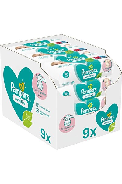 Pampers Чувствителни мокри кърпички, комплект от 9 опаковки x 52 броя, нежно ...