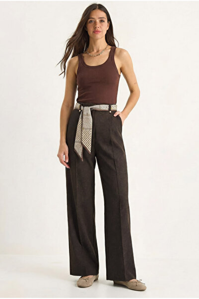 Bianco Lucci Women's Satin Belt Detailed Wide Leg Denim Trousers 7510 60283941