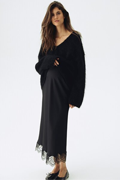 H&M MAMA Dantel Şeritli Saten Etek