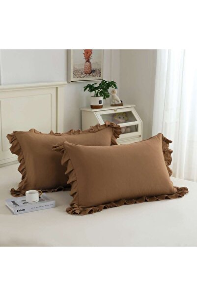 Alhabib bedding Charm Plain Brown 2-Piece Cushion Cover Set