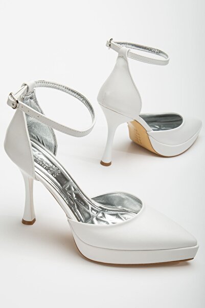 Saadet Kaya Butik Women's White Skin Platform Pointed Toe Thin Heeled Shoes