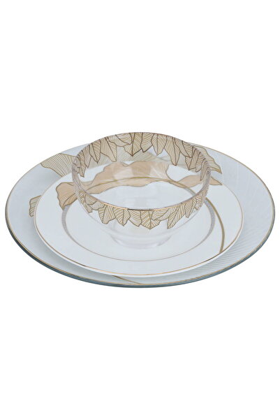 Generic طقم أطباق تقديم من البورسلين من معرض السيف، 3 قطع، نقش ذهبي، دائري - ...