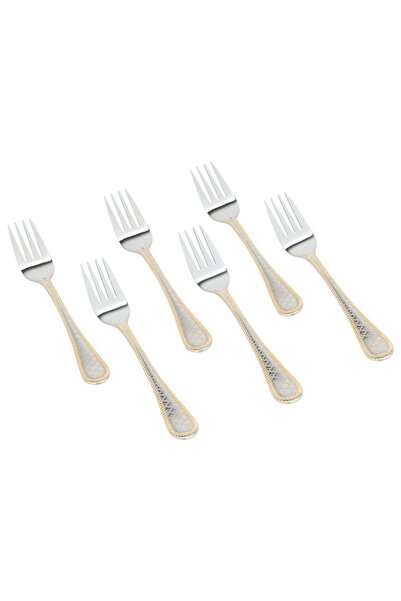 Generic Al Saif Gallery steel sweet fork set, 6 pieces, engraved with a gold-...