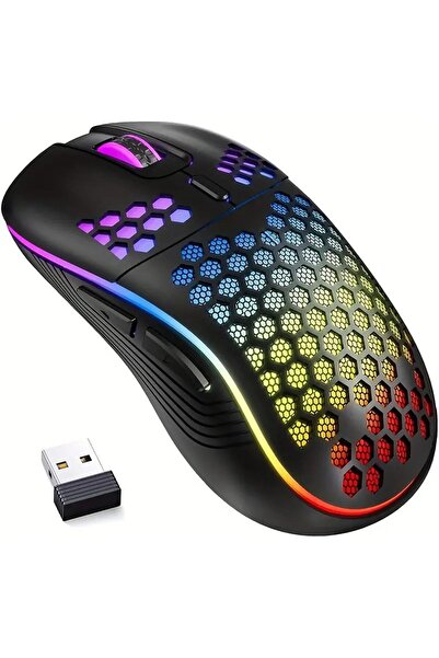 Generic ماوس ألعاب لاسلكي بإضاءة RGB ومزامنة الموسيقى، يدعم وضع البلوتوث و2.4...