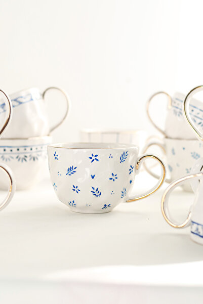 ada mia seramik كوب سيراميك مصنوع يدويًا بنقوش زهور ومزين بالذهب عيار 24 قيرا...