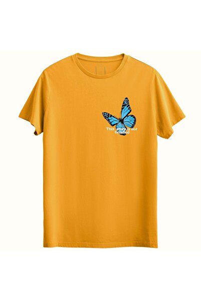 PİXELİA Girls/Women's Blue Butterfly Transfer Printed Round Neck Short Sleeve...
