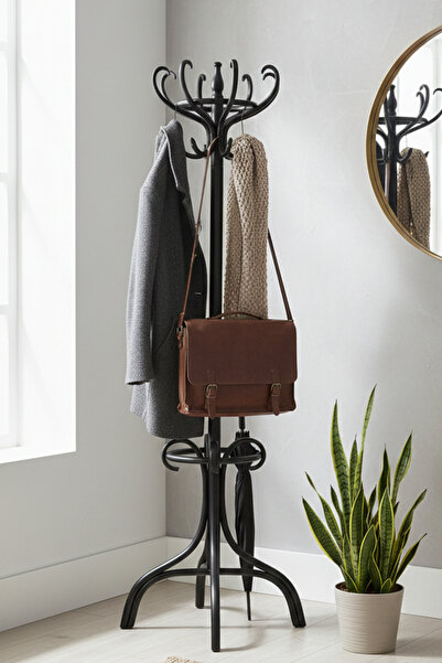 Woodenbend Class Siyah Ahşap Ayaklı 8'li Thonet Askılık – Ahşap Siyah Gövdeli...