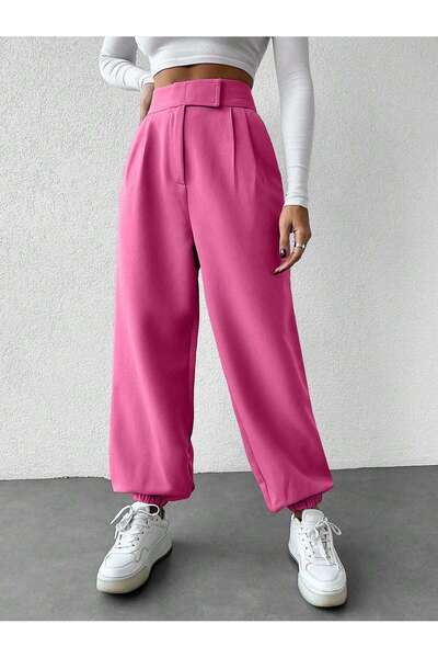DUUE FASHİON Pantaloni de damă din material textil cu manșete elastice