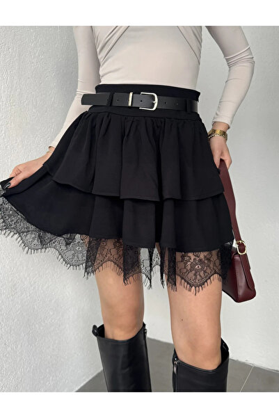 Bak'ap Premium Trend Lace Ruffle Mini Belted Skirt