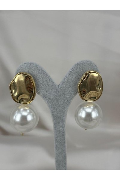 ZS Aksesuar Gold Detailed Pearl Dangle Earrings