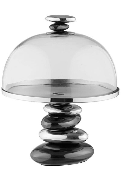 Generic AlSaif Gallery Steel Cake Stand, 21 x 15 x 15 cm, Glass Cover - Black...