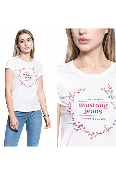 Mustang Tricou Dama, Mustang, Alina C Print, Alb, 100% Bumbac, Marime S