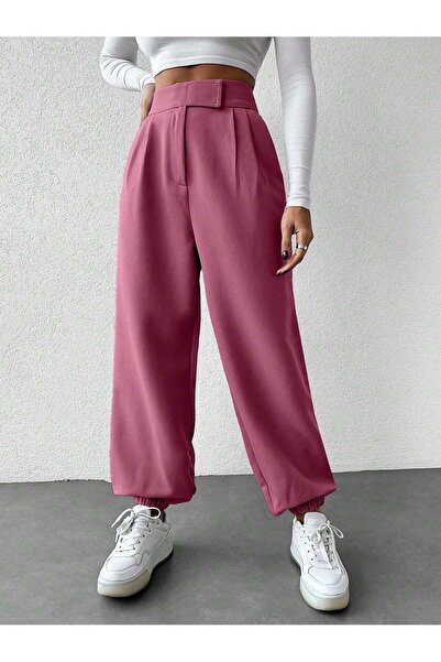 DUUE FASHİON Kadın Paçası Lastikli Kumaş Pantolon