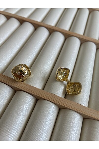 ARİ TAKI Square Stone Gold Steel Earrings