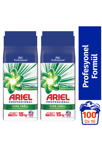 Ariel Profesyonel Oxi Toz Çamaşır Deterjanı Ultra Beyaz 15 Kg 100 Yıkama x2