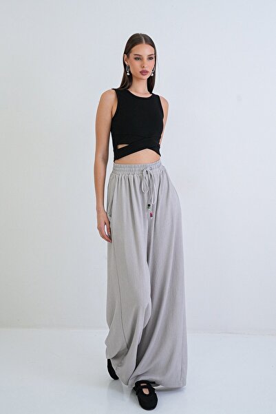 Trend Alaçatı Stili Women's Gray Double Pocket Elastic Waist Textured Knitted...