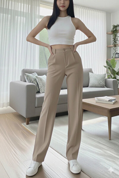 Modayıldızlar Mr Women's Beige Oversize Palazzo Trousers (New Season)