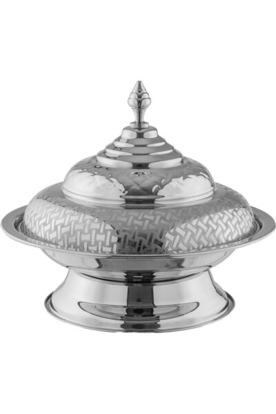 Generic صينية تقديم جوزي من معرض السيف بغطاء منقوش، 30 سم - فضي