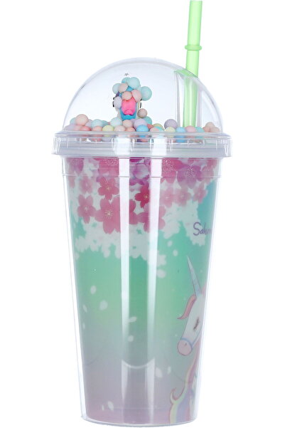 Generic saif so Plastic Juice Cup, with Straw, 450 ml - Colorful