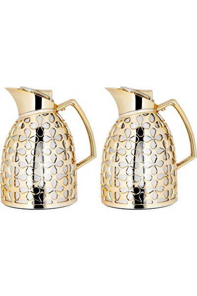 Generic طقم ترمس من معرض السيف الأندلسي، 0.75/1 لتر، وعاء داخلي زجاجي، غلاف خ...