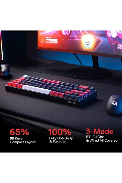 REDRAGON Wi-Fi K631 Pro Backlit Hot-Swappable Keyboard in Black, Compatible w...