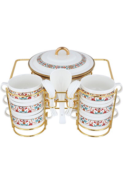 Generic One More Porcelain Soup Set with Stand, 16 Pieces, Decorated - White ...