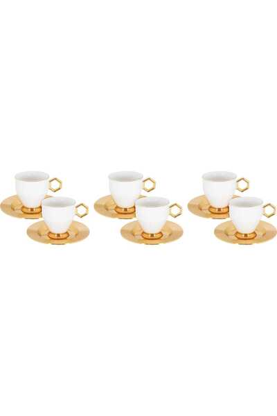 Generic Porcelain coffee cup set with a gold base, Amber, 12 pieces, 90 ml, g...