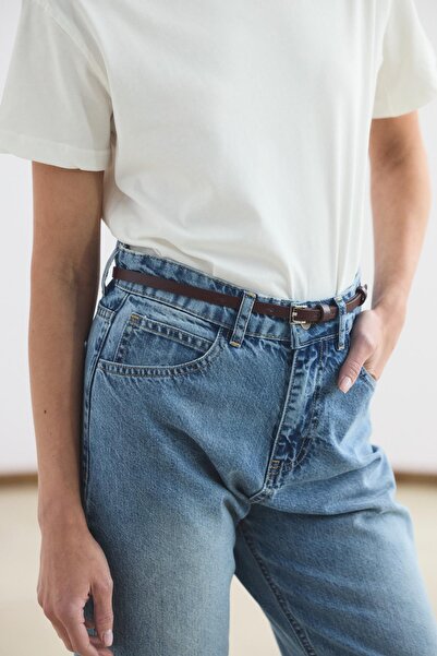 KADRİYE BAŞTÜRK Gümüş Tokalı Ayarlanabilir İnce Kemer Bordo