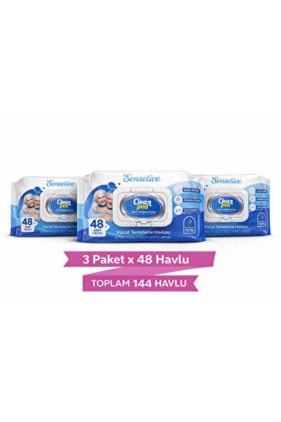 CleanPed Islak Yetişkin Vücut Temizleme Havlusu 3x48 – 144 Yaprak Hasta Bakım