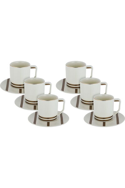 Generic Al Saif Gallery Porcelain Coffee Cup Set, 12 Pieces - Light Beige