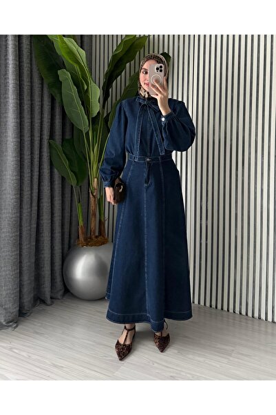 Molly Nelly Kadın Kurdela Detaylı Pantolonu Dikişli Kot Takım