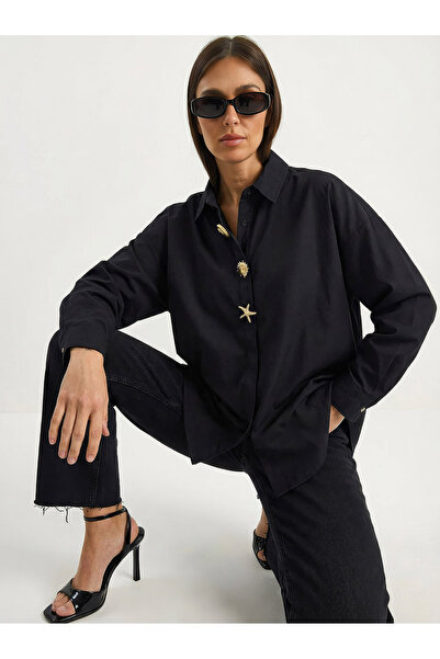 Bianco Lucci Women's Gold Button Accessory Poplin Shirt 7508 60283943