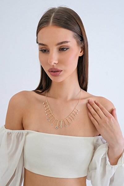 Trend Alaçatı Stili قلادة نسائية بتصميم قلب متدلي من الذهب الصلب والزركون وال...