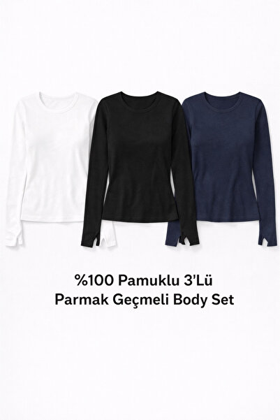 FHELIA Women's Body Set 3 Piece Finger-Interlocking Body Long Sleeve Cotton