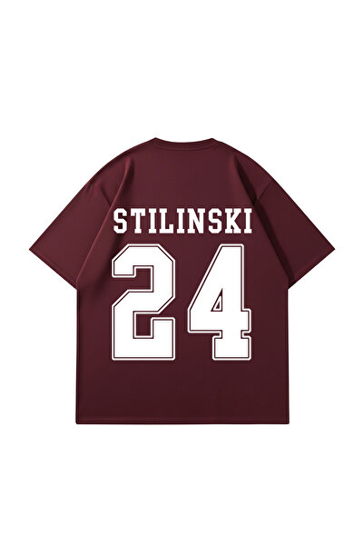 Bak Moda Stilinski Printed Oversize Unisex Claret Red Tshirt