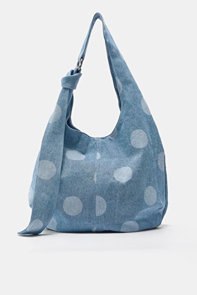 Pull & Bear Puantiye desenli denim tote çanta