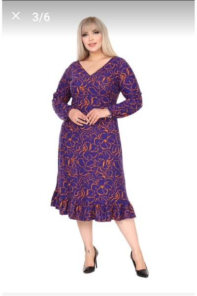 PARKDERİN Women's Plus Size Winter Double-Breasted Collar Purple Flower-Patte...